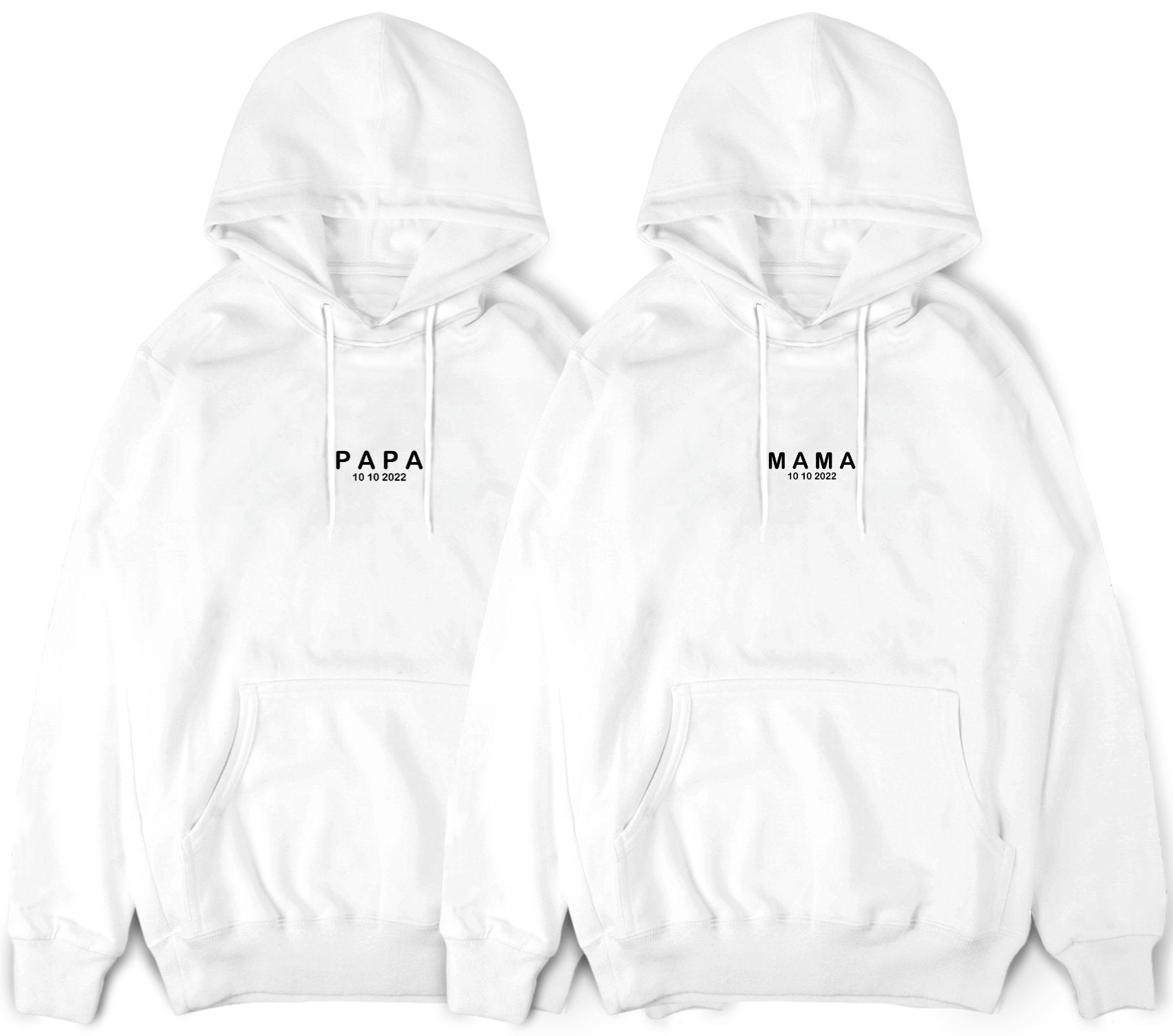 Papa Hoodie Mama Pullover mit Wunschdatum Papa Geschenk Mama Hoodie mit Datum Mama Papa Hoodies Schwangerschaft Ankündigung Pullis Unisex