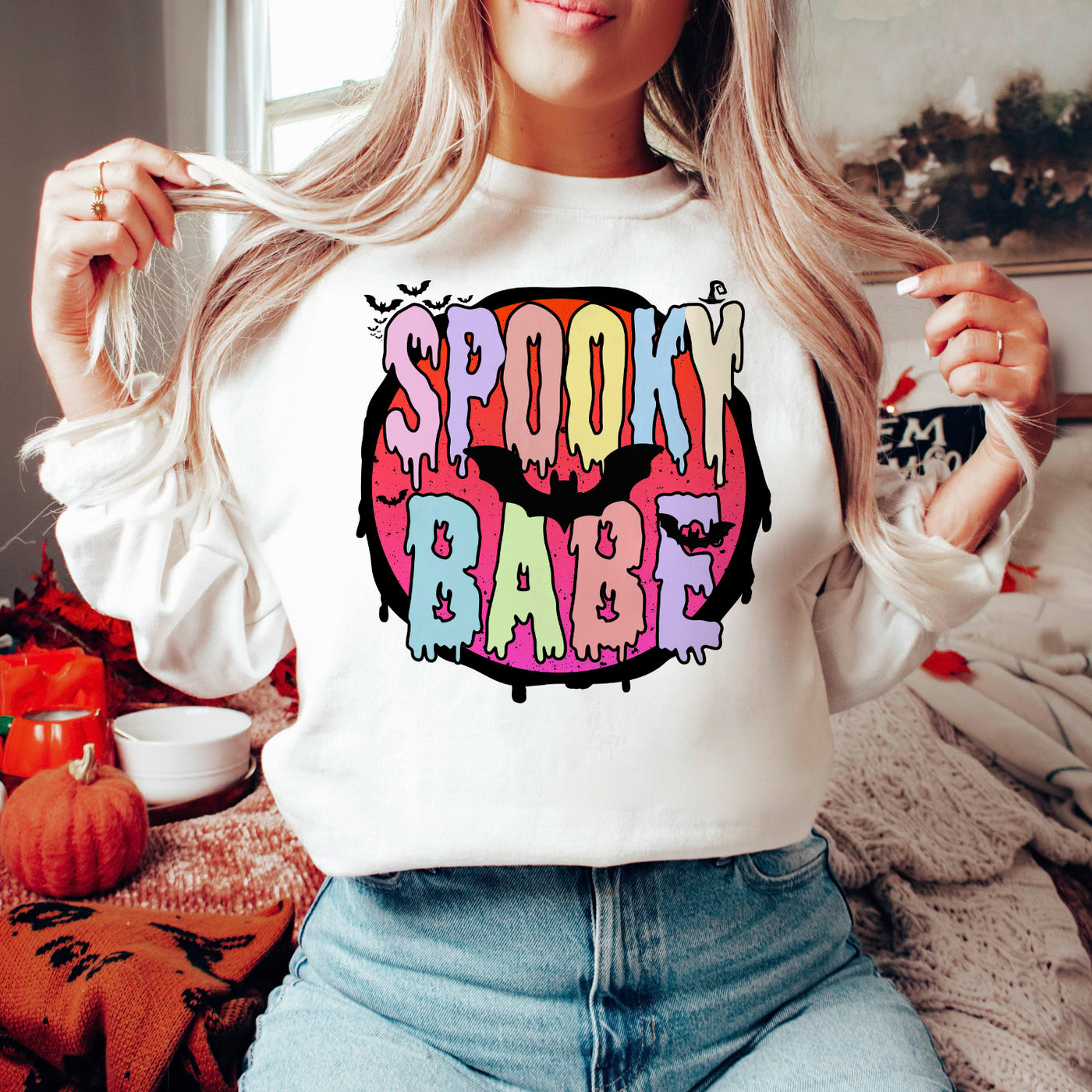 Spooky Babe Sweatshirt Halloween Spooky Vibes Sweater Halloween Pullover Halloween Kostüm