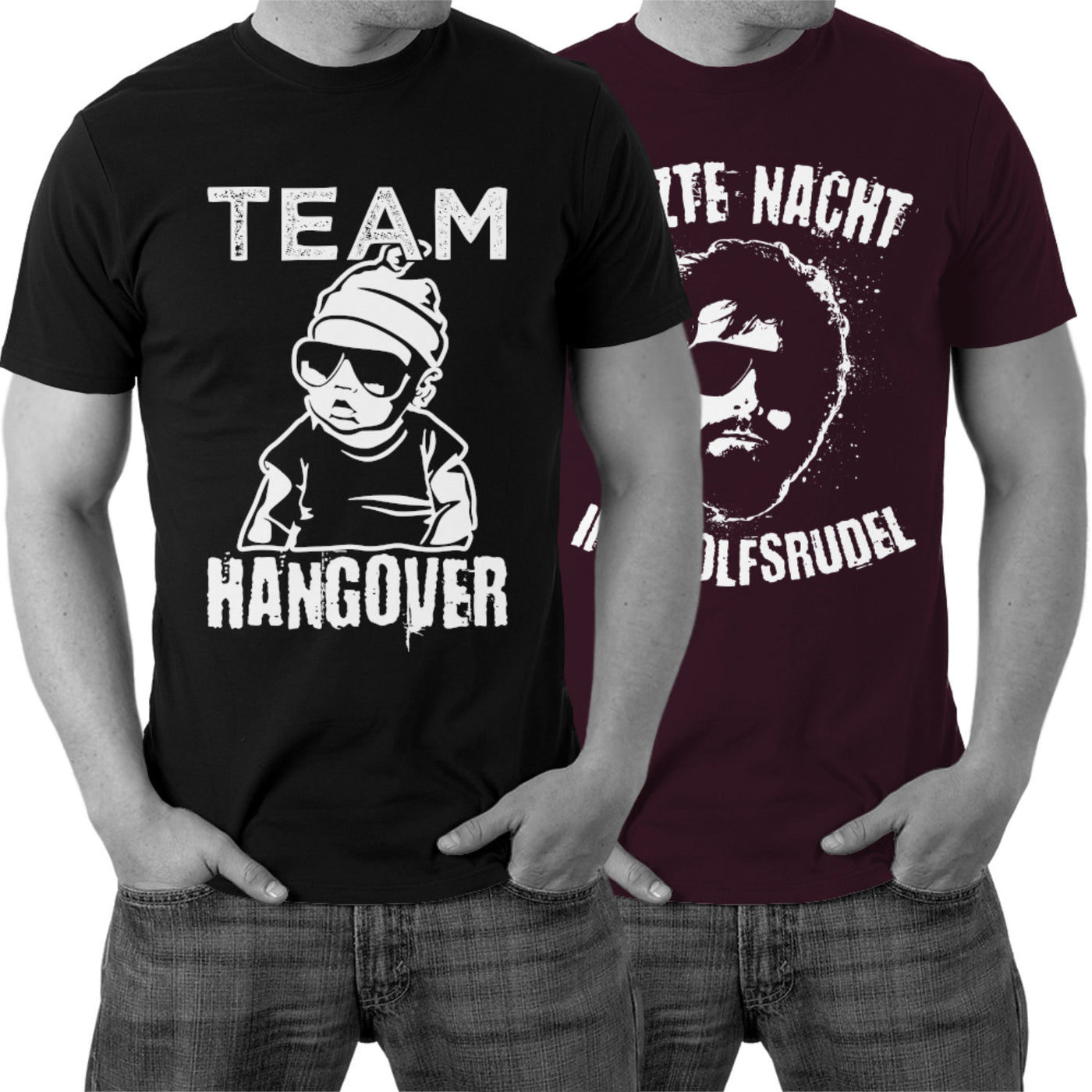 JGA T-Shirts Team Hangover Shirt Letzte Nacht im Wolfsrudel Junggesellenabschied