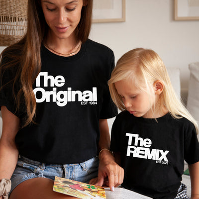 The Original The Remix Shirts Vater Sohn Partnerlook Mama Tochter Outfit Set Babybody bedruckt personalisiert Vater Sohn Geschenk Vatertag