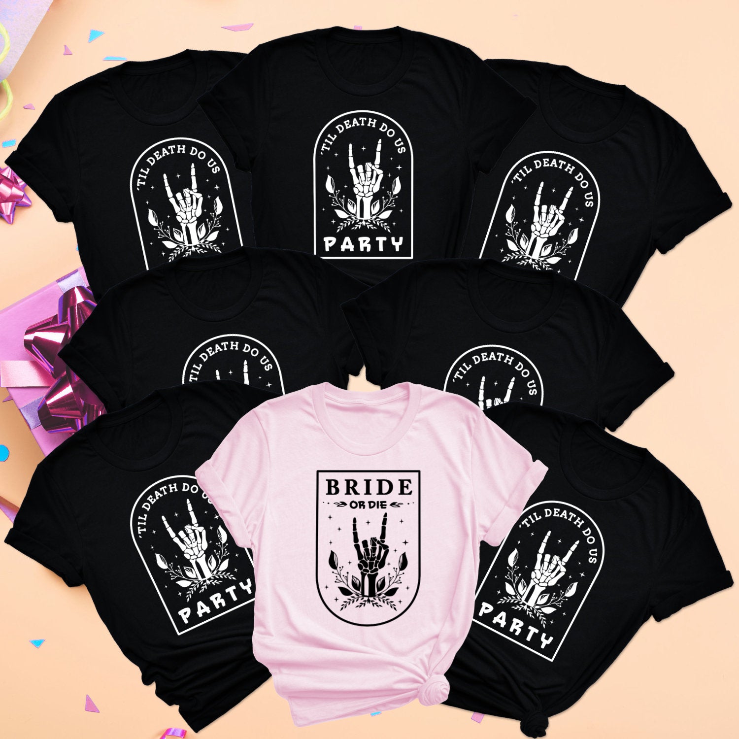 JGA TShirt Crew Till Death Do Us Party Jga Shirt Frauen Braut und Team Braut Shirts Unisex Junggesellinnenabschied Party Shirts Bride Or Die