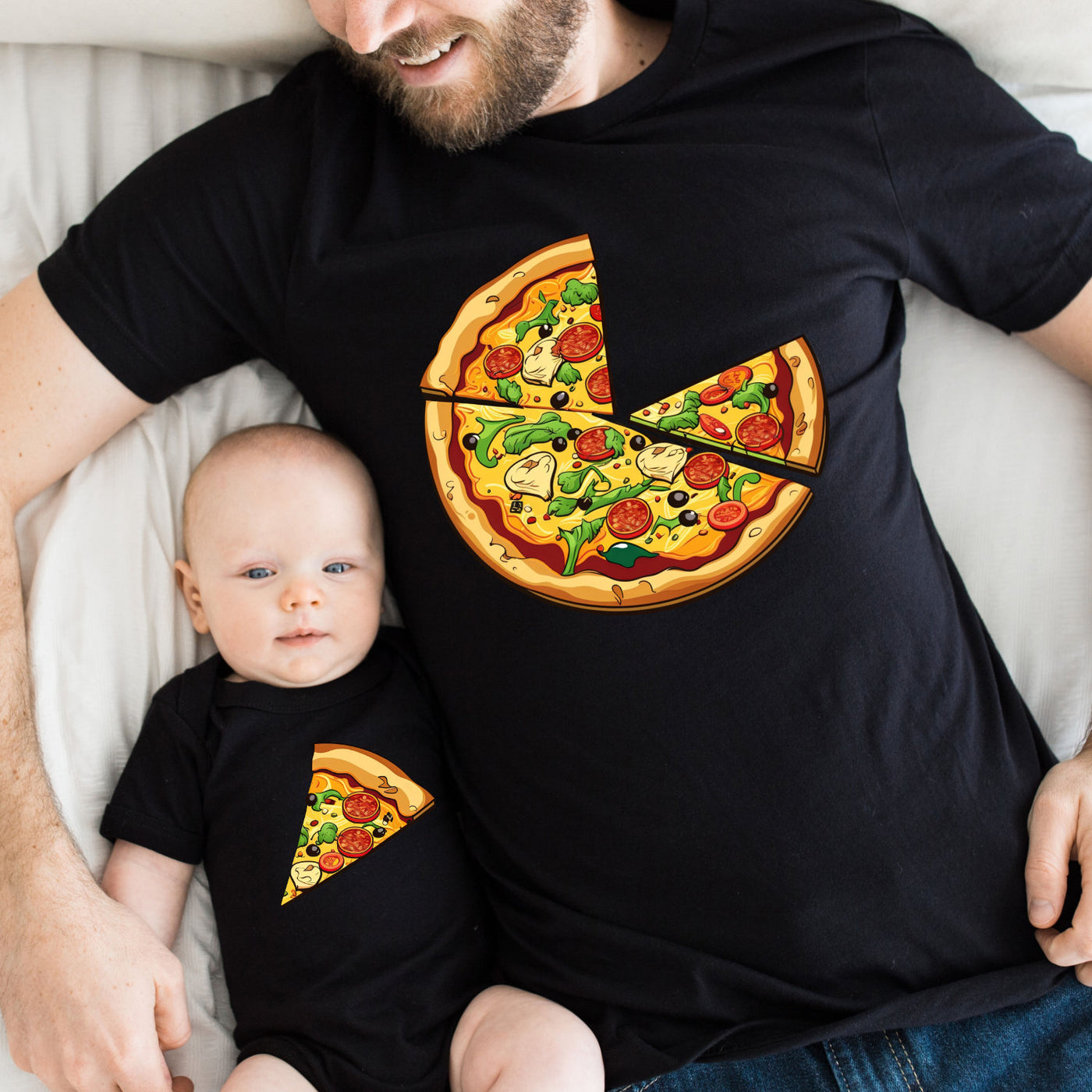 Pizza Shirts Vater Sohn Partnerlook Pizza Scheibe T-Shirts Mama Tochter Outfit Set Babybody bedruckt Valentinstag Geschenk Vatertag für Papa