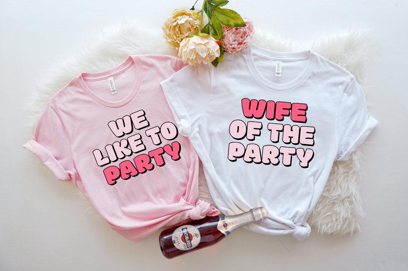 JGA Frauen Shirt Braut We Like To Party & Wife Of The Party Junggesellinnenabschied T-Shirts Braut Brautjungfer Team Braut